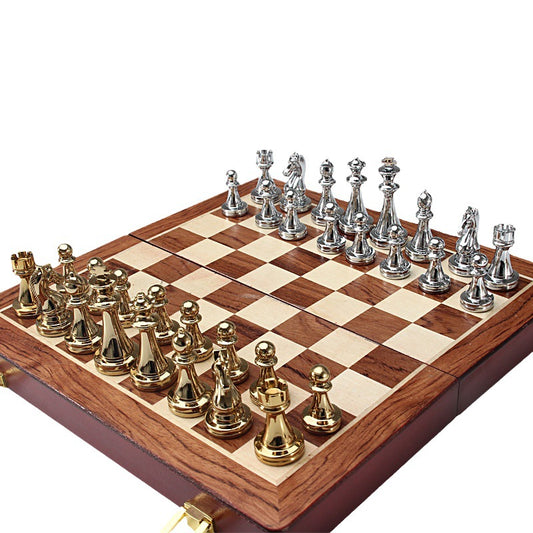 Gold and Silver Foldable Chess Set
