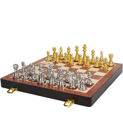 Gold and Silver Foldable Chess Set