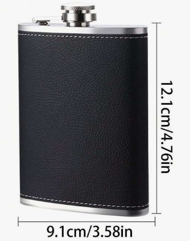 Black Leather & Stainless Steel Hip Flask