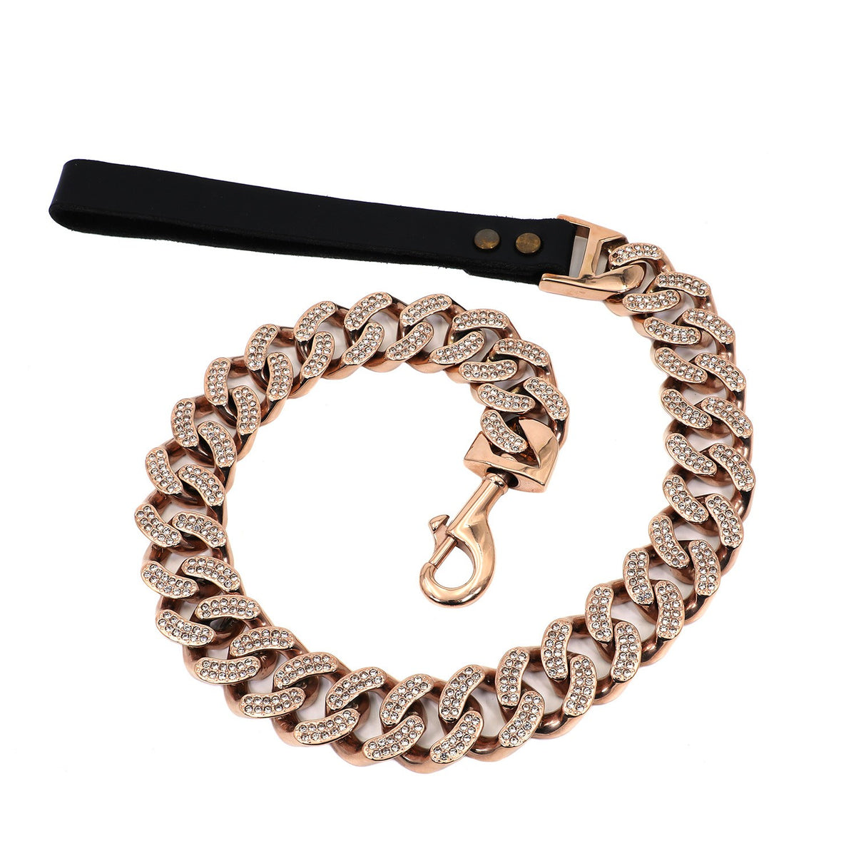 Luxury Rose Gold and Rhinestone Cuban Link Chain Dog Leash