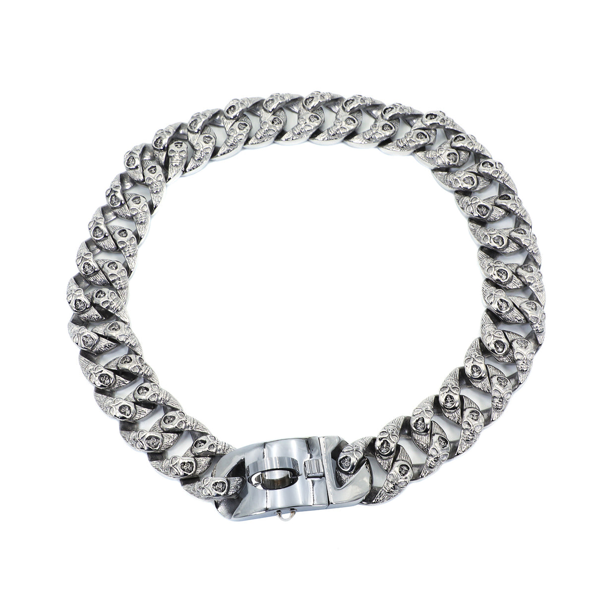 Luxury Silver Skull Carving Cuban Link Chain Dog Collar